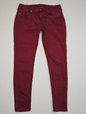 True Religion Casey Skinny Jeans Size 31 Burgundy Oxblood Stretch Made USA